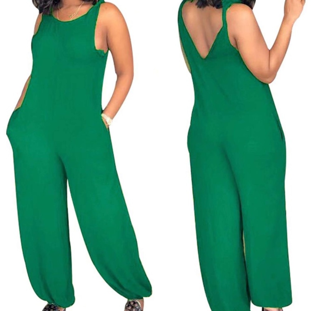 Emerald green long jumpsuit with pockets